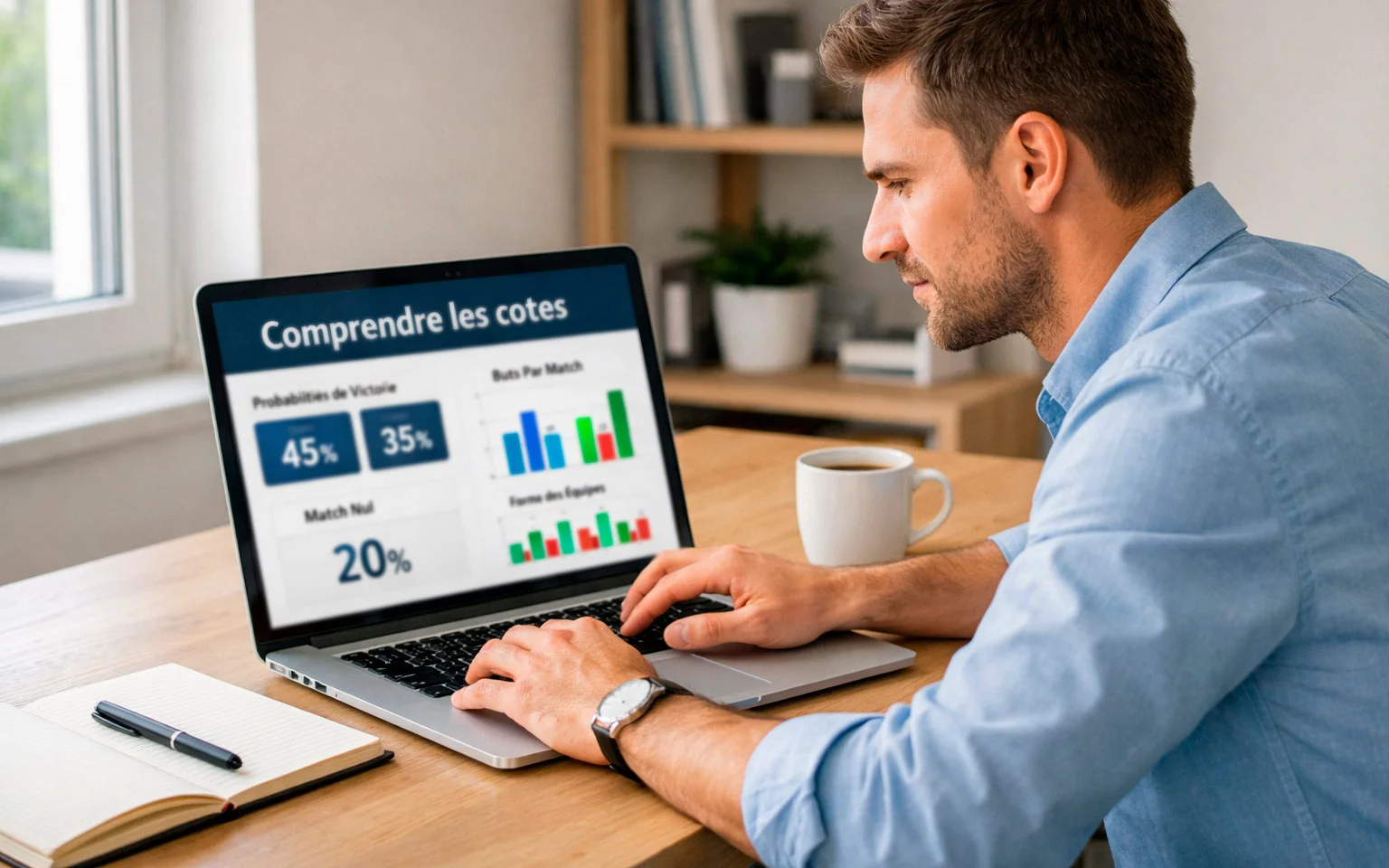 Homme analysant des statistiques sportives sur un ordinateur portable