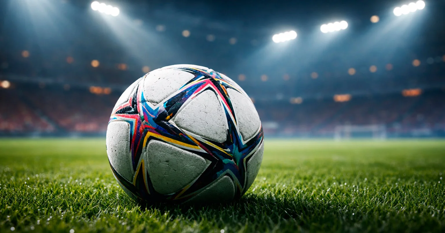 Ballon de football professionnel sur terrain de stade avec projecteurs