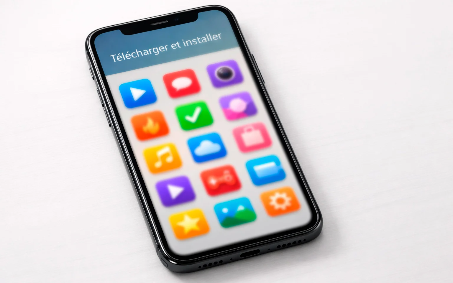 Écran de smartphone affichant une boutique d'applications avec icônes colorées