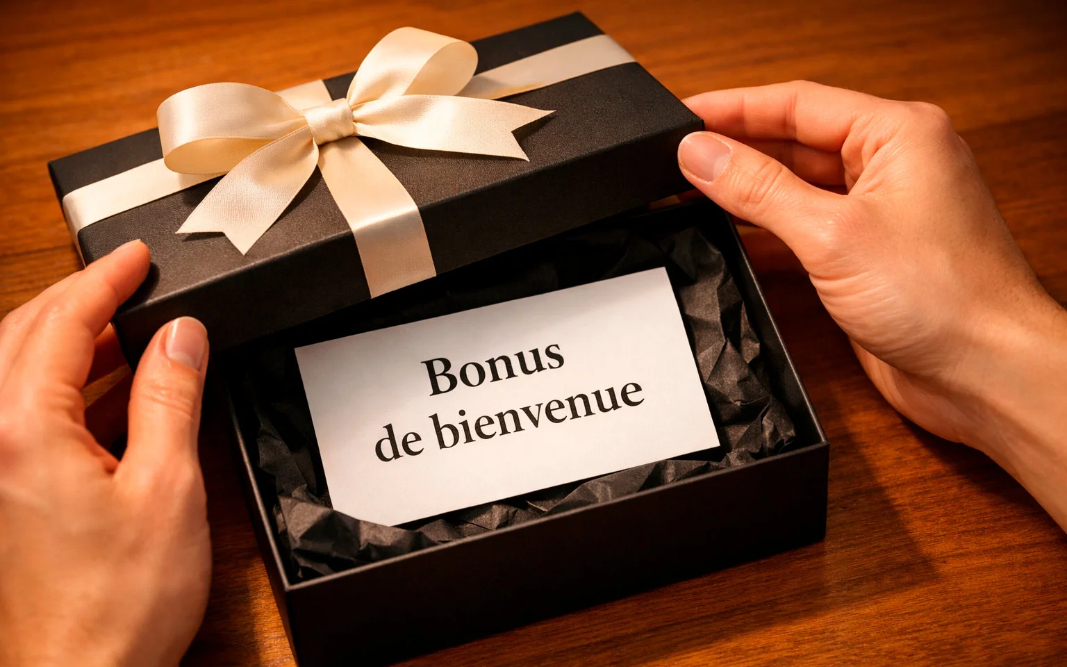 Personne ouvrant un cadeau symbolisant une offre de bienvenue