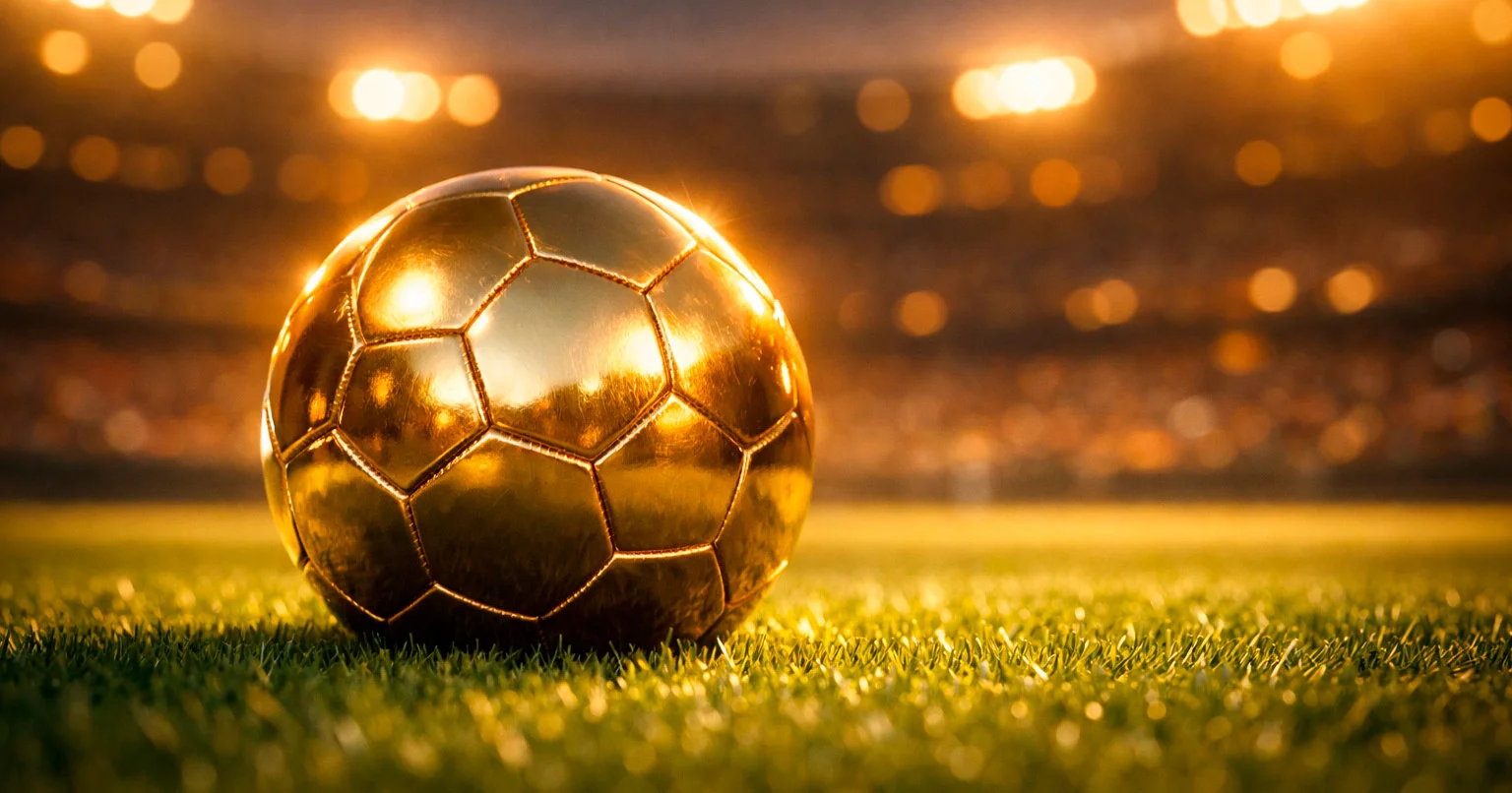 Ballon de football doré sur terrain vert symbolisant les offres premium