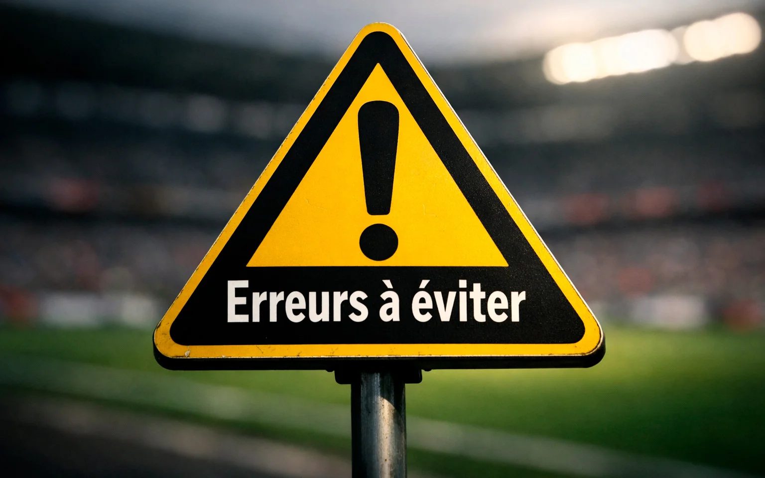 Panneau de signalisation d'avertissement sur fond de stade