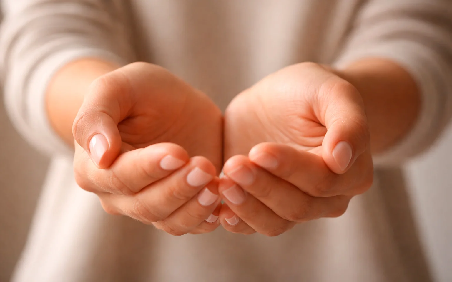 Mains formant un geste de protection et de prudence