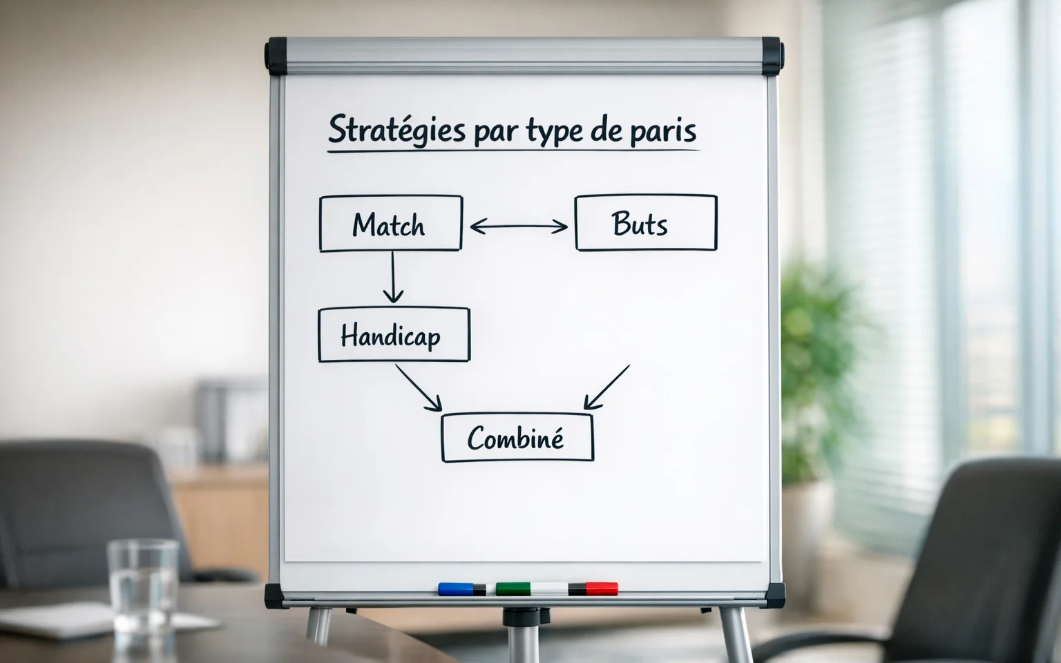 Tableau blanc avec schémas stratégiques et flèches de planification