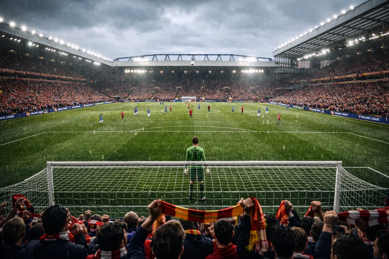 Match de Premier League anglaise dans un stade traditionnel anglais