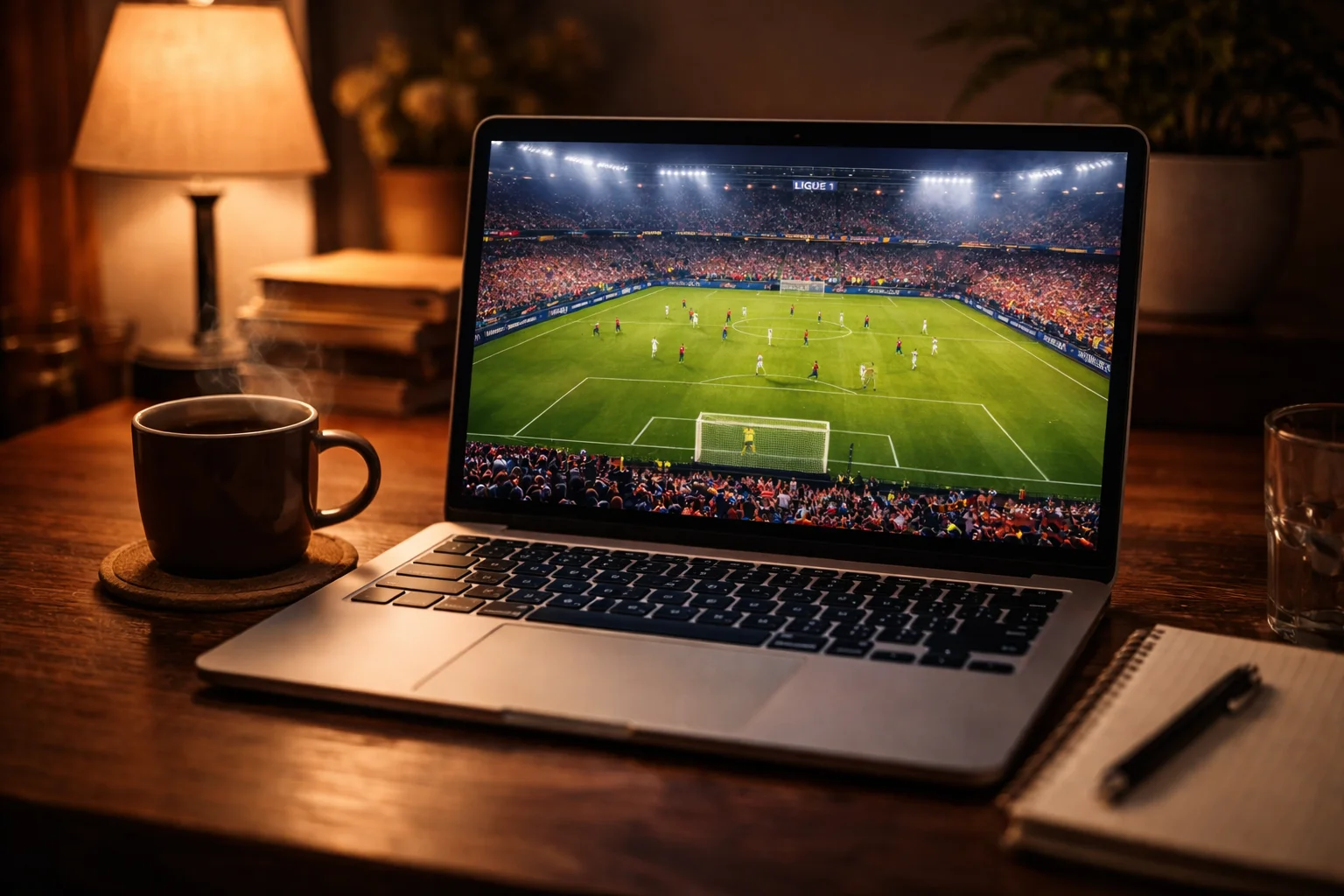 Écran d'ordinateur affichant un streaming de match de football en direct