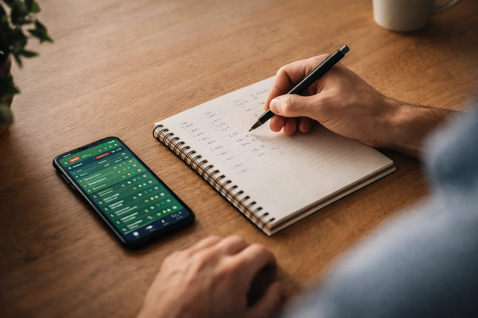 Personne étudiant des cotes de paris sportifs football avec un carnet de notes